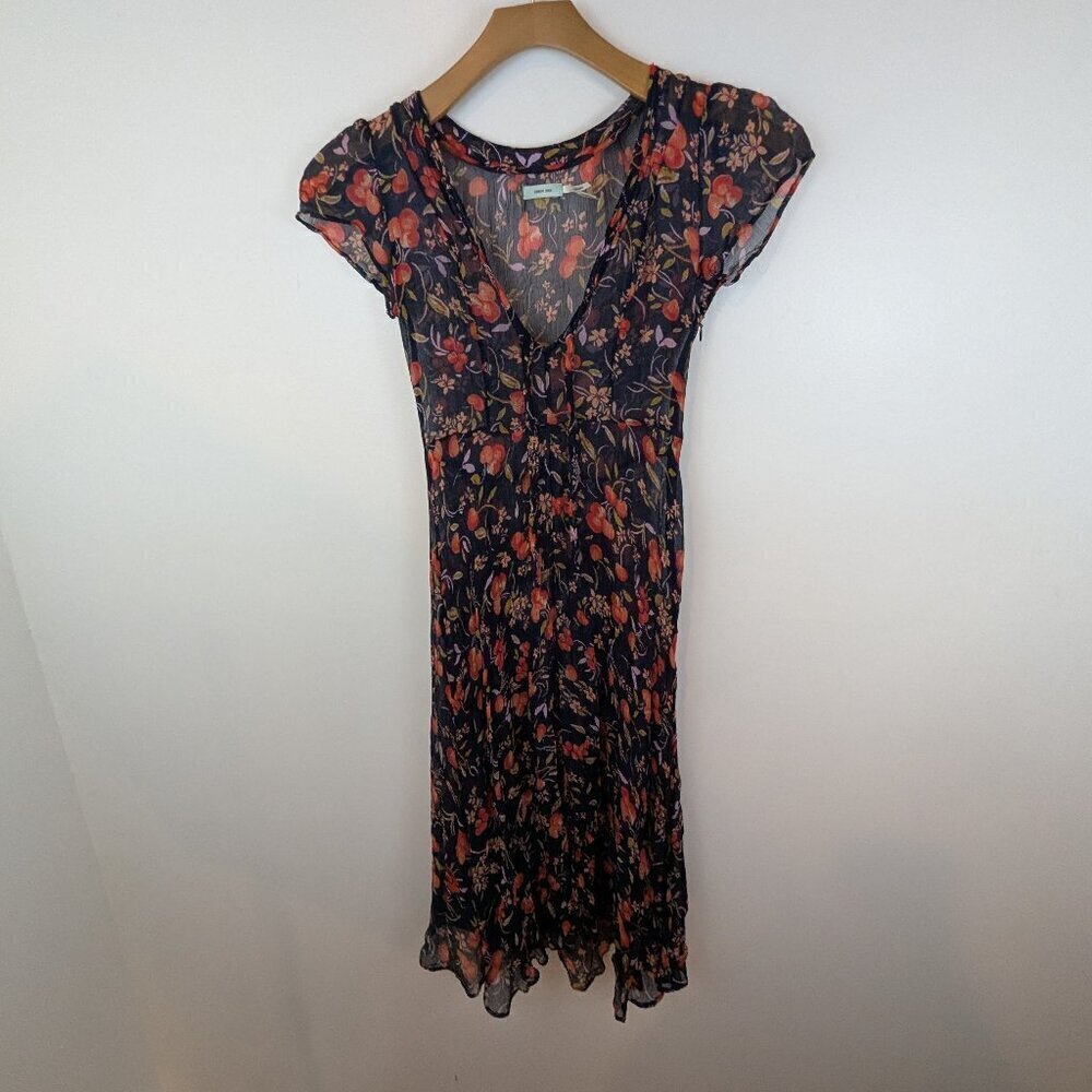 Kimchi Blue Cordelia Tie Front Midi Slit Sheer Dress, Sz 2